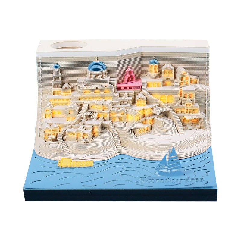 Romantic Santorini 3d Notepad Paper Carving Building Model Lighting Decoration